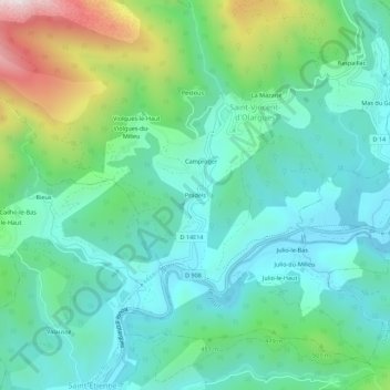 Mappa topografica Pradels, altitudine, rilievo