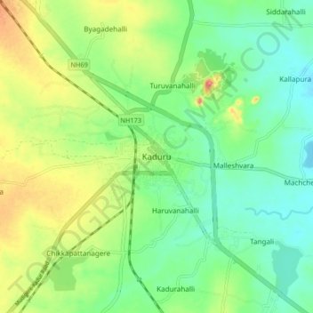 Mappa topografica Kaduru, altitudine, rilievo