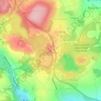 Mappa topografica Great Treverbyn Tip, altitudine, rilievo