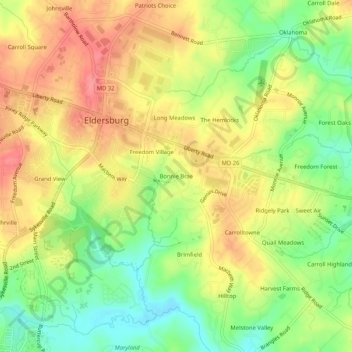 Mappa topografica Bonnie Brae, altitudine, rilievo