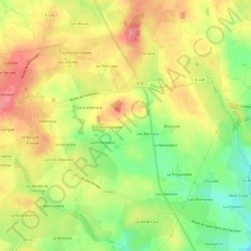 Mappa topografica La Coupée, altitudine, rilievo