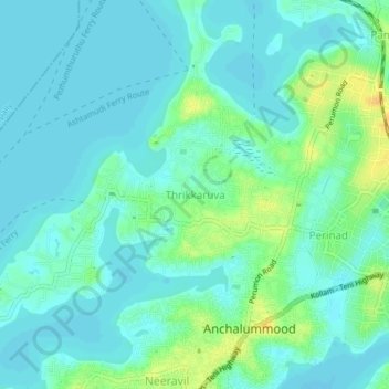Mappa topografica Thrikkaruva, altitudine, rilievo