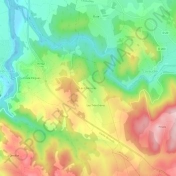 Mappa topografica Les Chirouzes, altitudine, rilievo