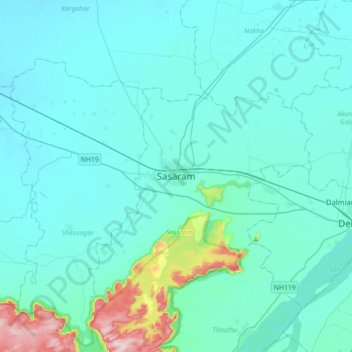 Mappa topografica Sasaram, altitudine, rilievo