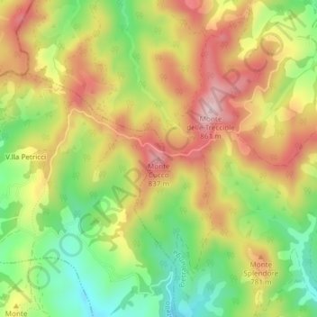 Mappa topografica Monte Cucco, altitudine, rilievo