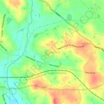 Mappa topografica Manakkarai, altitudine, rilievo