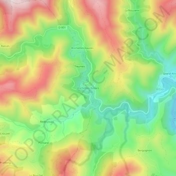Mappa topografica Rochettes Basses, altitudine, rilievo