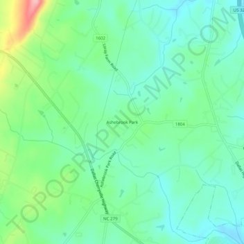Mappa topografica Ashebrook Park, altitudine, rilievo