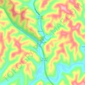 Mappa topografica Vancleve, altitudine, rilievo