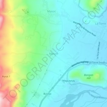 Mappa topografica Masoc, altitudine, rilievo
