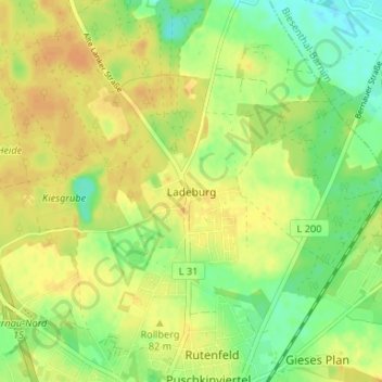 Mappa topografica Ladeburg, altitudine, rilievo