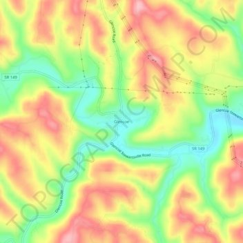 Mappa topografica Glencoe, altitudine, rilievo