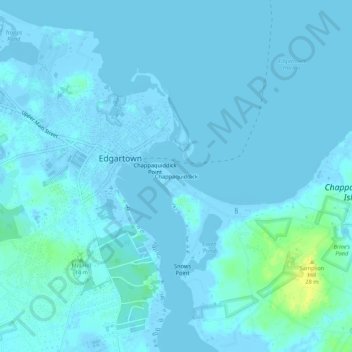 Mappa topografica Chappaquiddick, altitudine, rilievo
