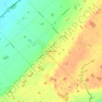 Mappa topografica Ridgetown, altitudine, rilievo