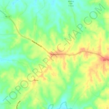Mappa topografica Fremont, altitudine, rilievo