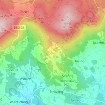Mappa topografica Datting, altitudine, rilievo