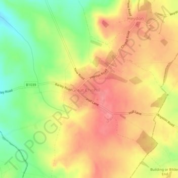 Mappa topografica Cambridgeshire County Top, altitudine, rilievo