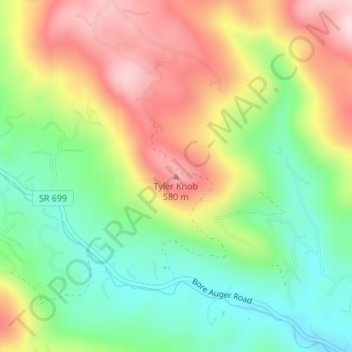 Mappa topografica Tyler Knob, altitudine, rilievo