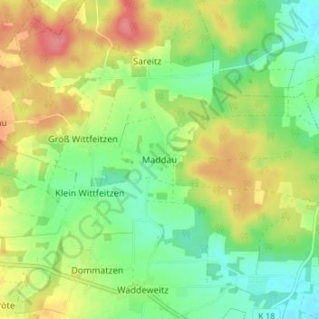 Mappa topografica Maddau, altitudine, rilievo