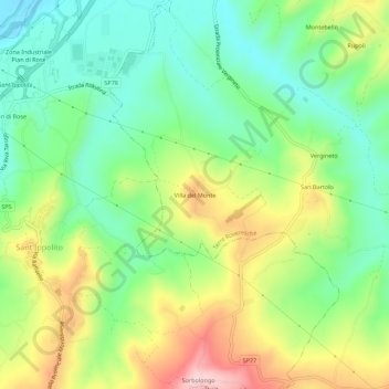 Mappa topografica Villa del Monte, altitudine, rilievo