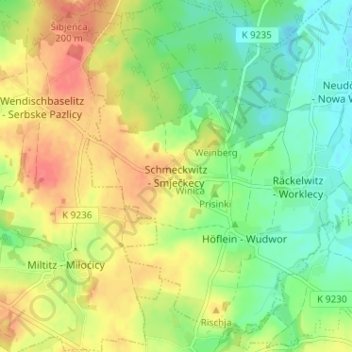 Mappa topografica Schmeckwitz, altitudine, rilievo