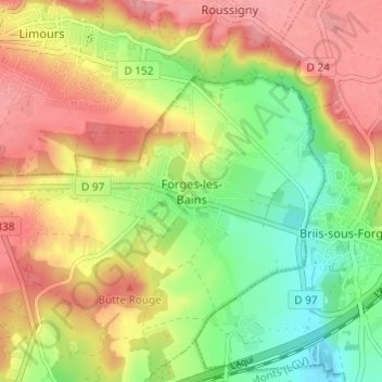 Mappa topografica Forges-les-Bains, altitudine, rilievo