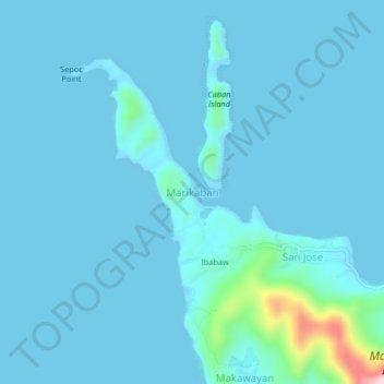 Mappa topografica Marikaban, altitudine, rilievo
