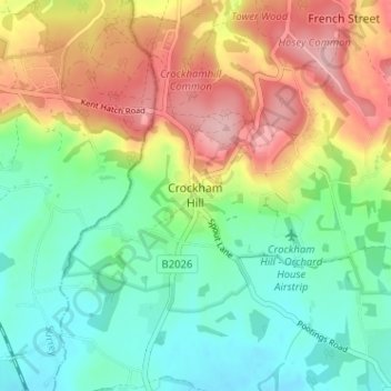 Mappa topografica Crockham Hill, altitudine, rilievo
