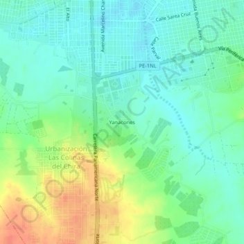Mappa topografica Yanacones, altitudine, rilievo