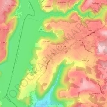 Mappa topografica Veillac, altitudine, rilievo