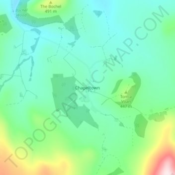 Mappa topografica Chapeltown, altitudine, rilievo
