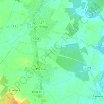 Mappa topografica Château de Plassac, altitudine, rilievo