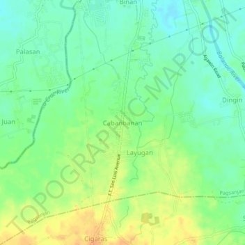 Mappa topografica Cabanbanan, altitudine, rilievo