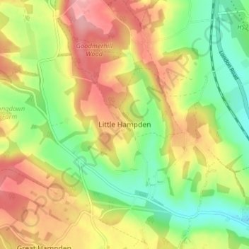 Mappa topografica Little Hampden, altitudine, rilievo