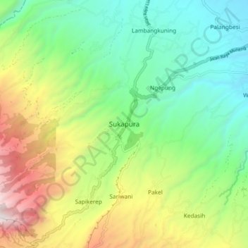 Mappa topografica Sukapura, altitudine, rilievo
