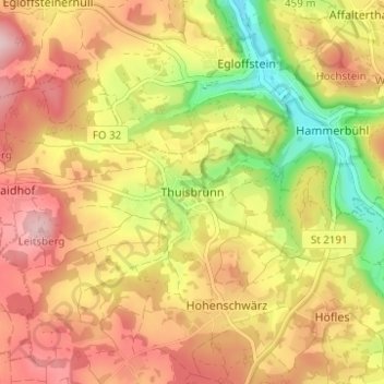 Mappa topografica Thuisbrunn, altitudine, rilievo