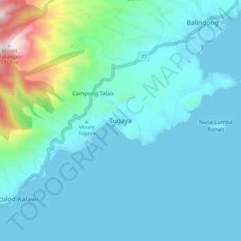 Mappa topografica Tugaya, altitudine, rilievo