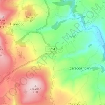 Mappa topografica Upton Cross, altitudine, rilievo