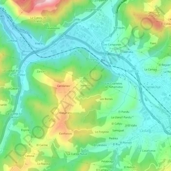 Mappa topografica Veneros, altitudine, rilievo