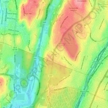 Mappa topografica Lincoln, altitudine, rilievo