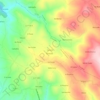 Mappa topografica Souceda, altitudine, rilievo