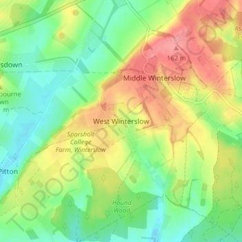 Mappa topografica West Winterslow, altitudine, rilievo