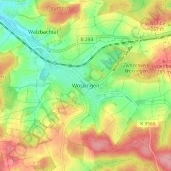 Mappa topografica Wössingen, altitudine, rilievo