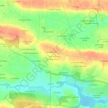 Mappa topografica La Biherie, altitudine, rilievo