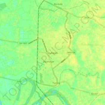 Mappa topografica Duliajan, altitudine, rilievo
