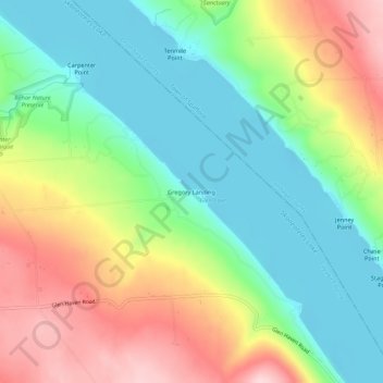 Mappa topografica Gregory Landing, altitudine, rilievo
