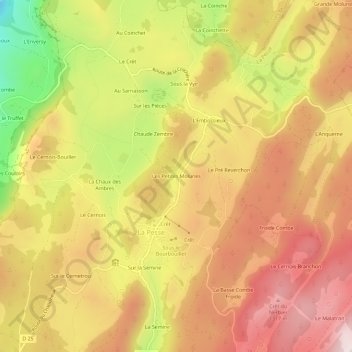 Mappa topografica Les Petites Molunes, altitudine, rilievo