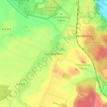 Mappa topografica Großbardau, altitudine, rilievo