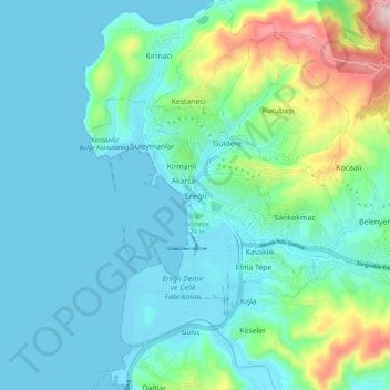 Mappa topografica Karadeniz Ereğli, altitudine, rilievo