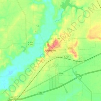 Mappa topografica Greenville, altitudine, rilievo